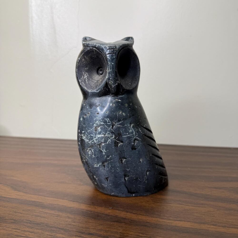 Vintage Soapstone Sculpture Owl Bird Figurine